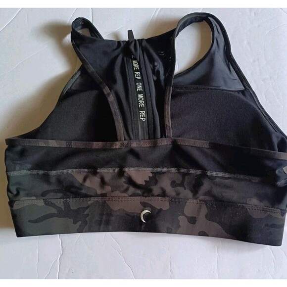 Zyia Sports Bra Size XL Black Camouflage Zip Back Padded Wireless Racerback - Picture 2 of 7